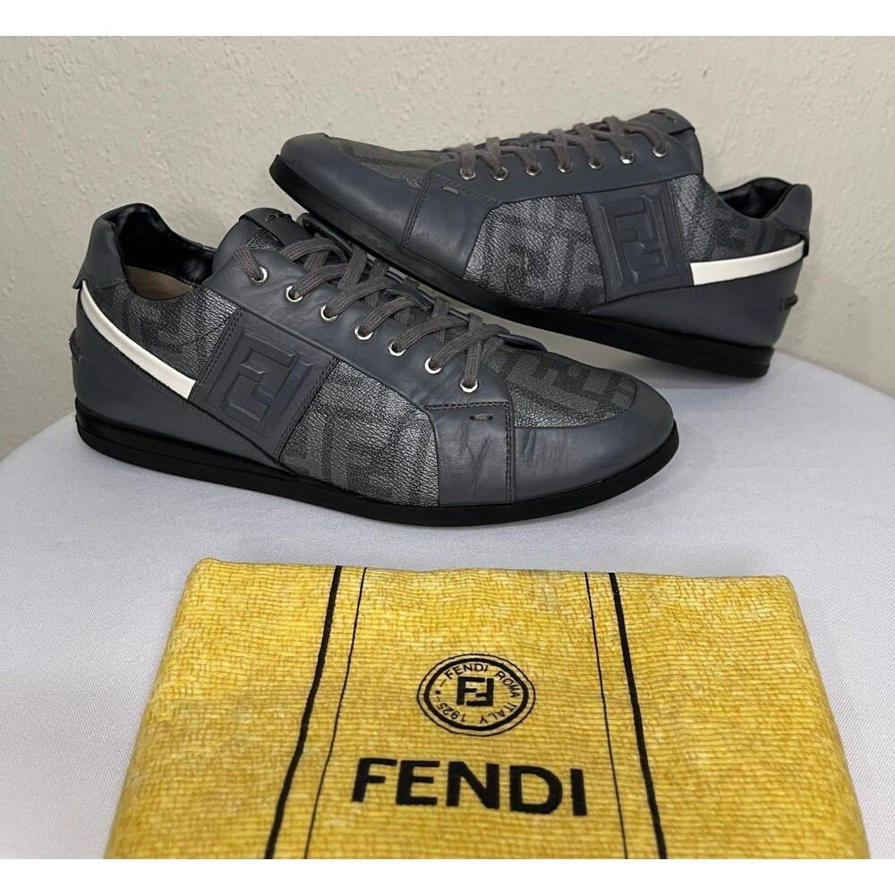 Authentic Fendi Zucca Monogram FF Leather Mens Sneakers Trainers sz 9